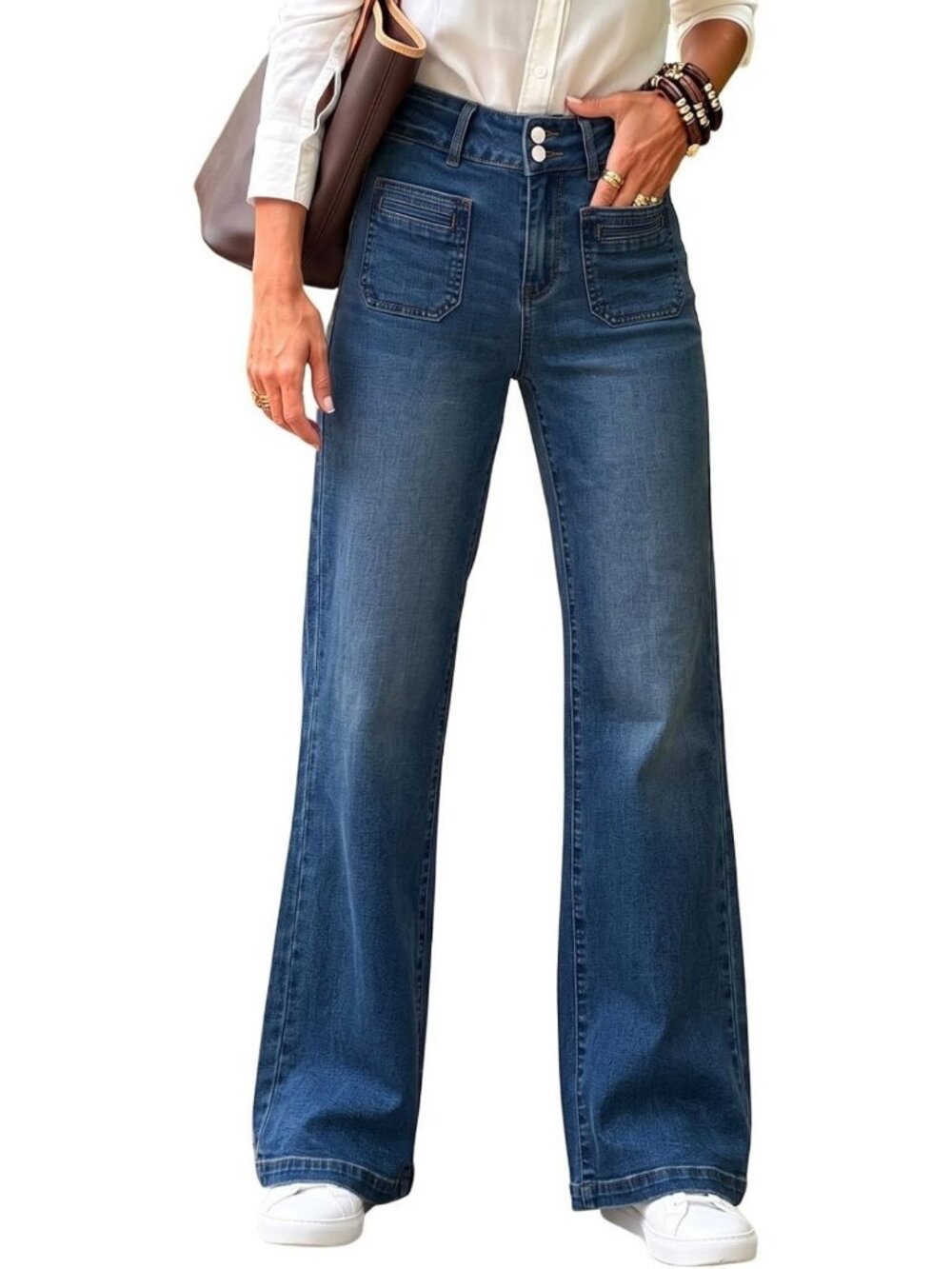 High-Waisted Wide Leg Denim Jeans for Women - Trendy Casual Pants